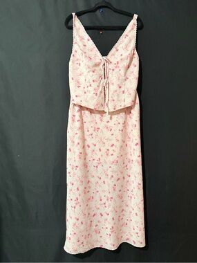 Pink Rose Floral Camisole and Skirt Set in Light Blush